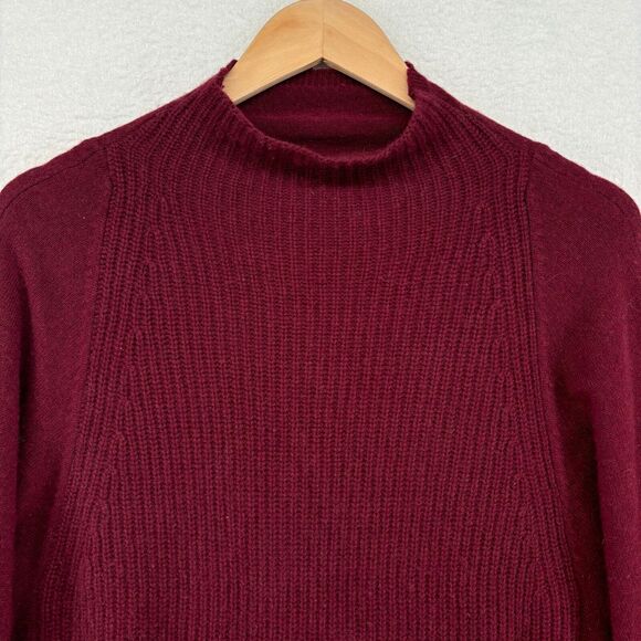 TAHARI Sweater M Pure Luxe Cashmere Mock Neck Ribbed Pullover Jumper Red - Picture 3 of 12